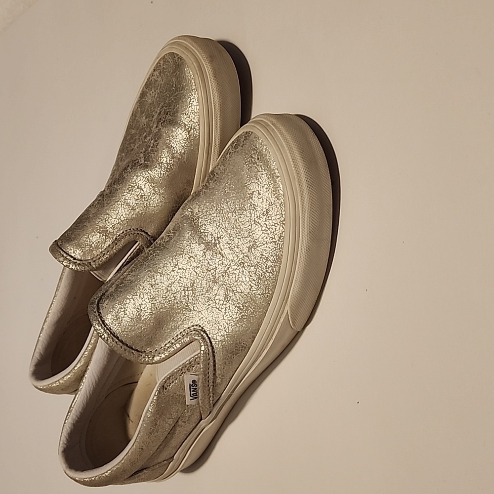 Vans Metallic Silver Slip On Shoe Size 8.5 Womens